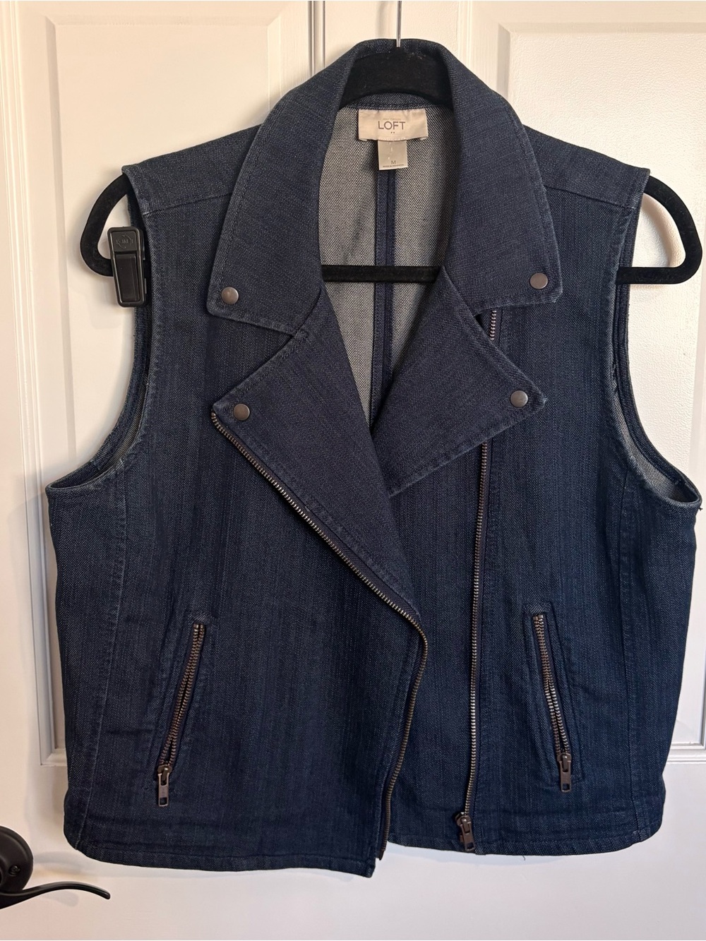 Loft Double Breasted Denim Vest Dark Blue Wash Grunge Biker Size Medium